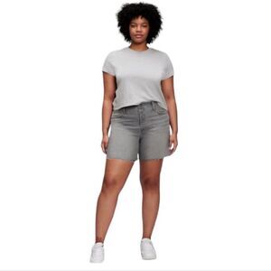 GAP washed grey cheeky high rise‎ cutoff denim midi shorts 35/20